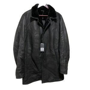 Gallotti Men's Black Leather Shearling Fur-Lined Jacket Coat Eu 48 US 38